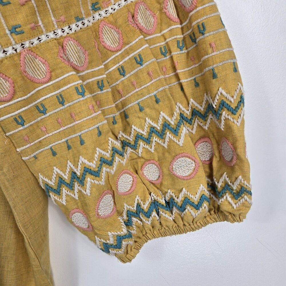Canyon Retreat Women's Size 1X Yellow Balloon Sleeve Embroidered Top - Picture 3 of 8